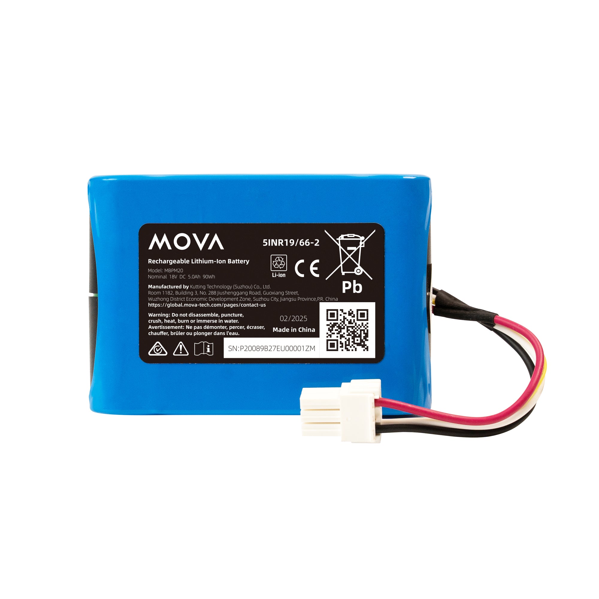 5A - 18V DC 5Ah 90Wh Wiederaufladbarer Lithium-Ionen-Akku für MOVA 600 / 600 Kit / 1000 Mähroboter