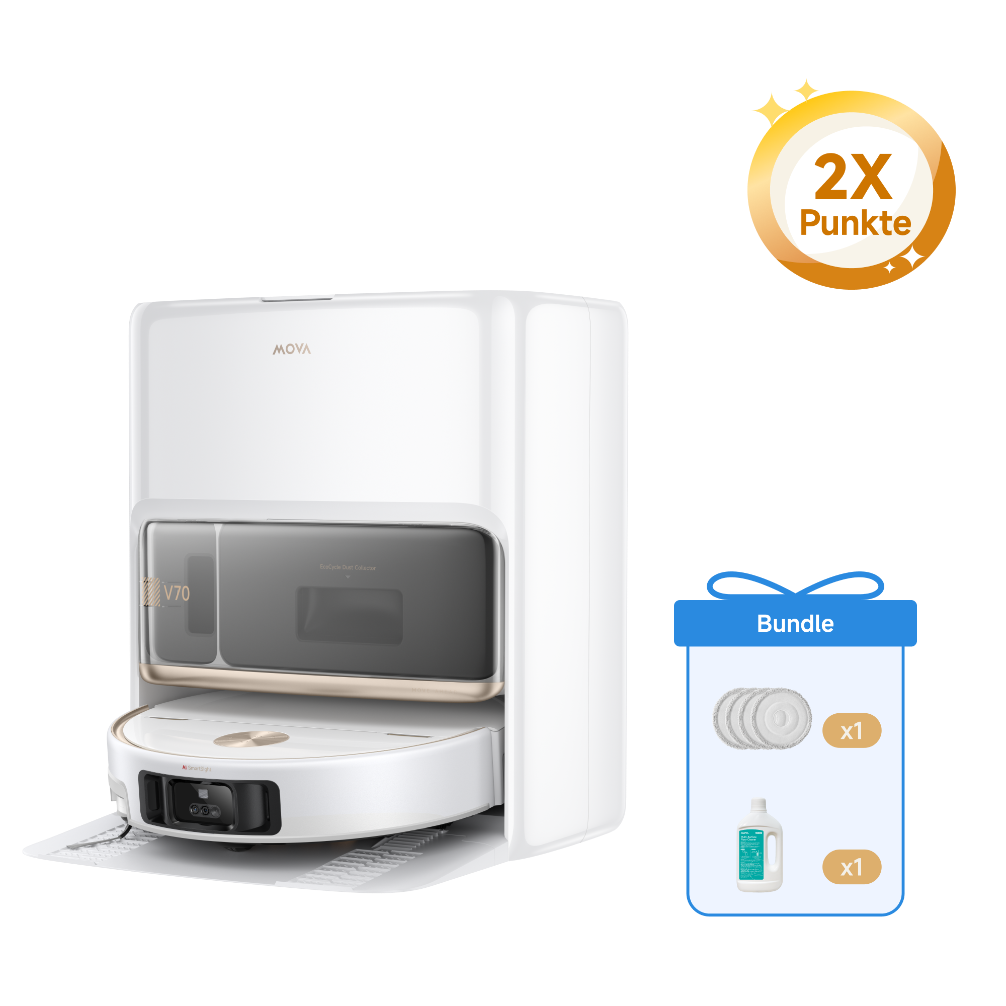 MOVA V70 Ultra Complete Saugroboter+ Saugroboter Wischpad + 1L Reinigungslösung