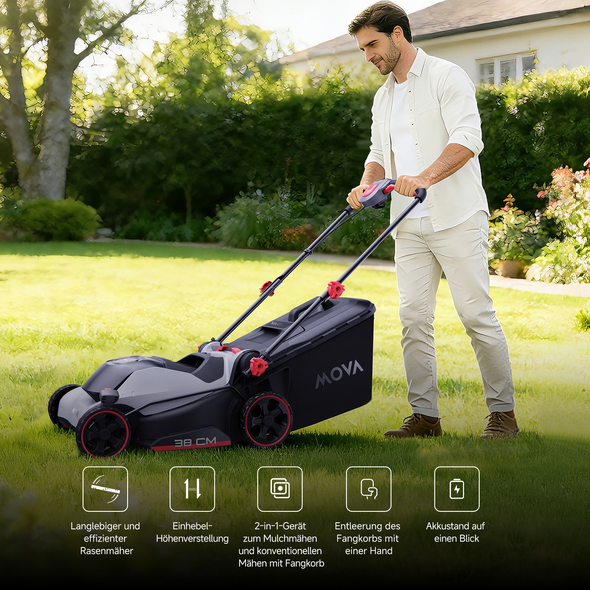 MOVA GL415 Rasenmäher à 40 V und 38 cm mit bürstenlosem Motor