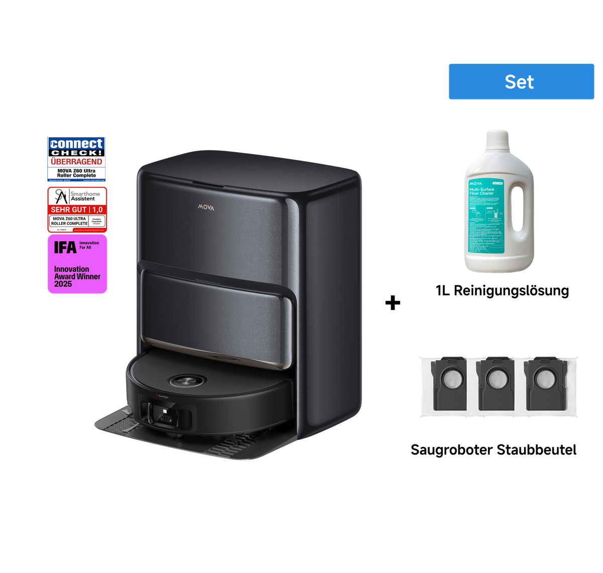 Dreame MOVA Z60 Ultra Roller Complete + 1L Reinigungslösung + Saugroboter Staubbeutel