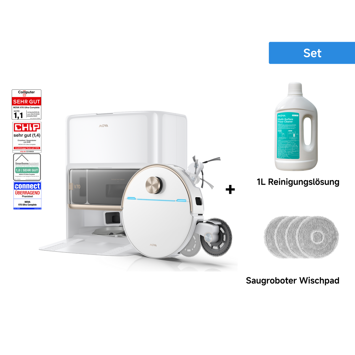 Dreame MOVA V70 Ultra Complete X Saugroboter + 1L Reinigungslösung + Saugroboter Wischpad
