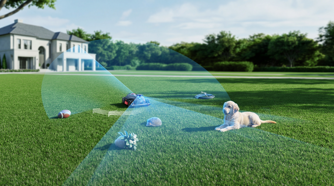 mova robotic lawn mower detecting obstacles 