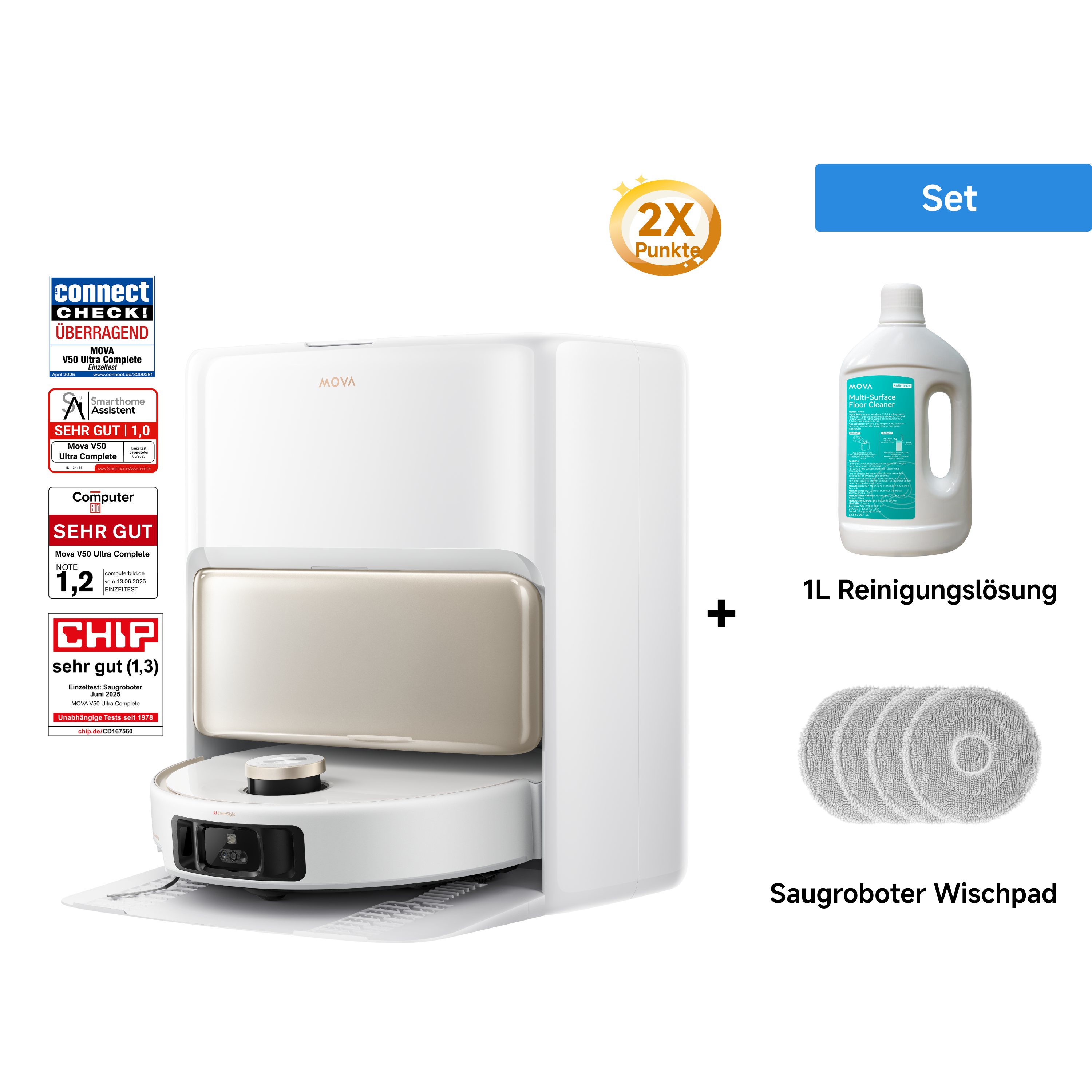 MOVA Fall Prime Day Dreame MOVA V50 Ultra Complete Saugroboter +  1L Reinigungslösung + Saugroboter Wischpad