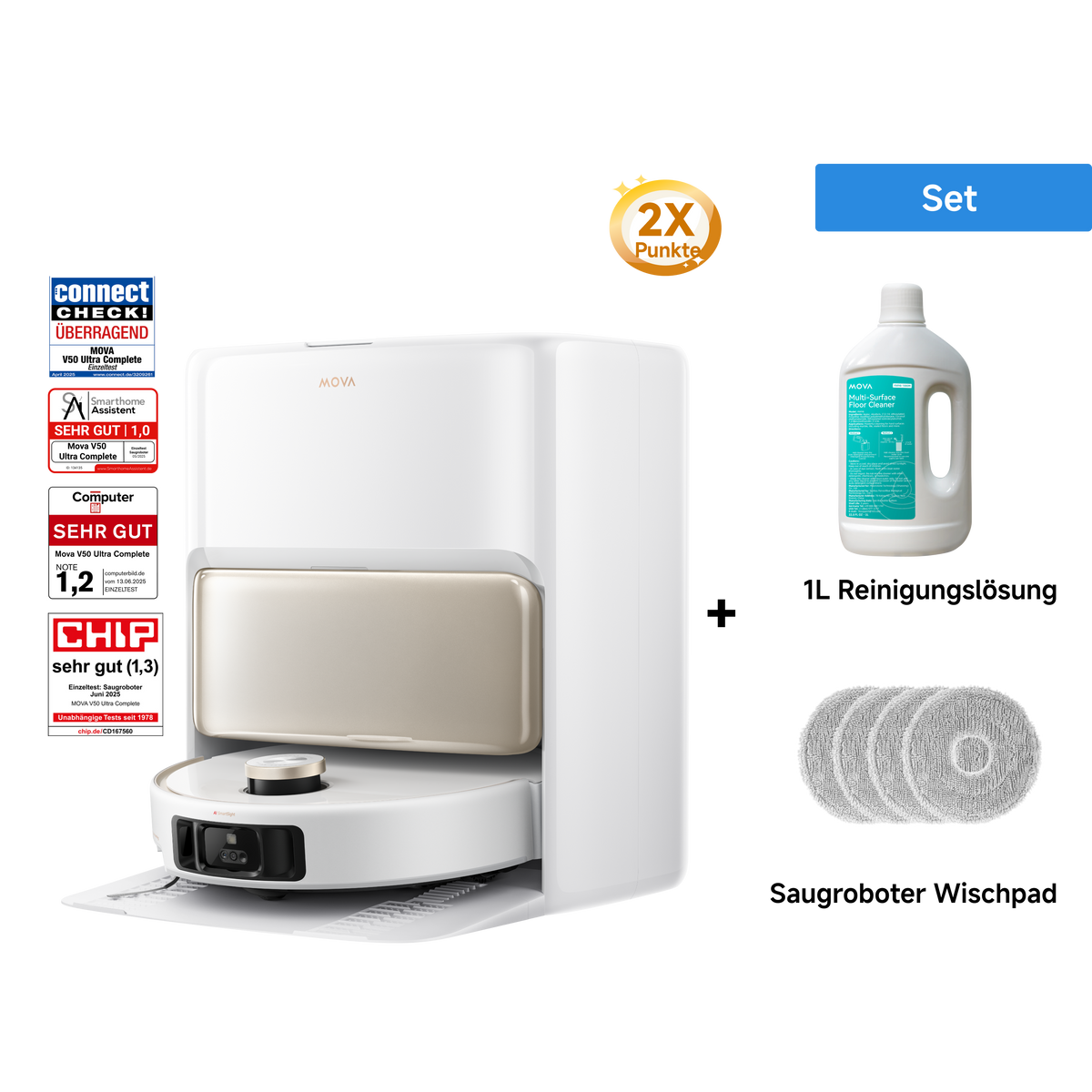Dreame MOVA V50 Ultra Complete Saugroboter +  1L Reinigungslösung + Saugroboter Wischpad