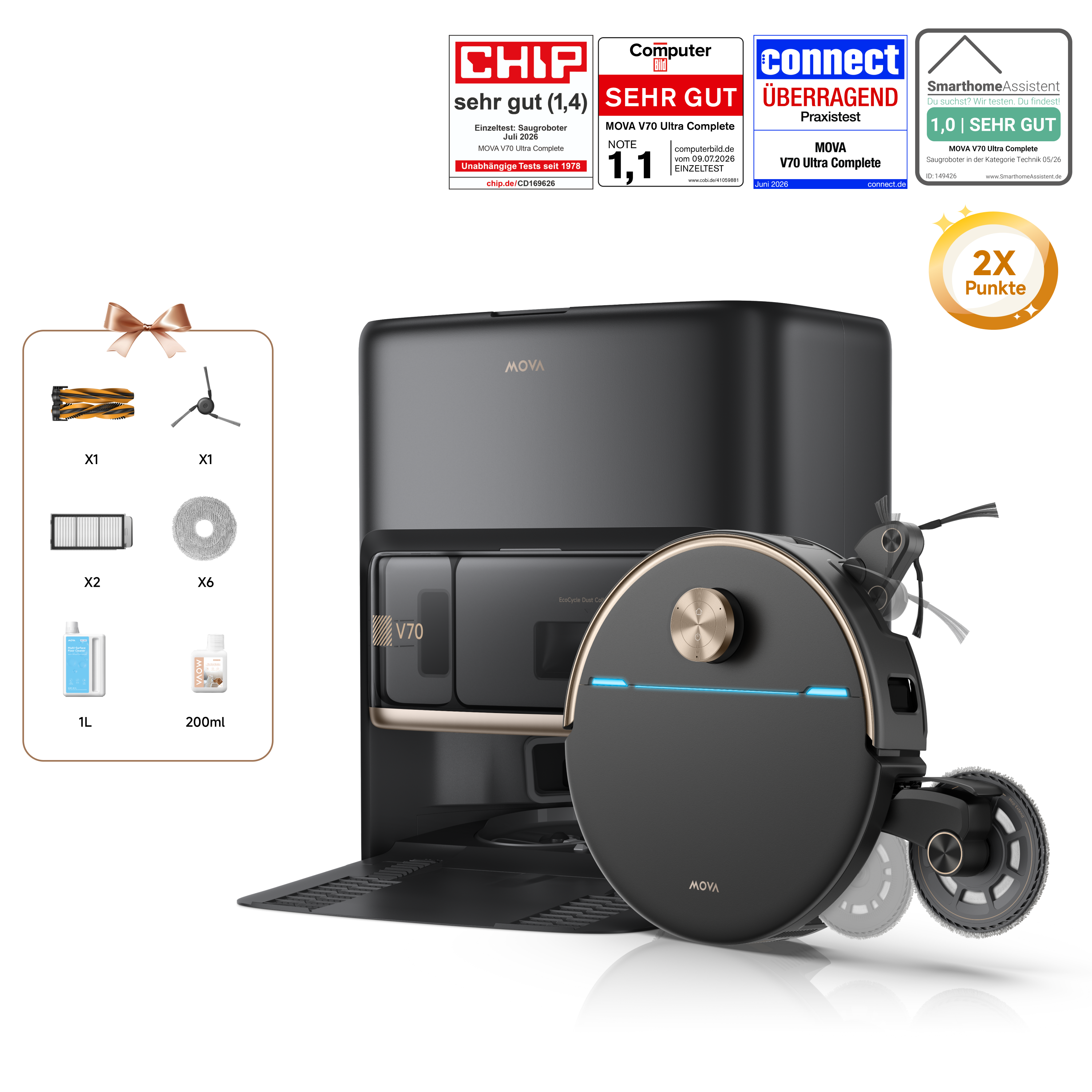 MOVA Fall Prime Day Dreame MOVA V70 Ultra Complete X Saugroboter Schwarz