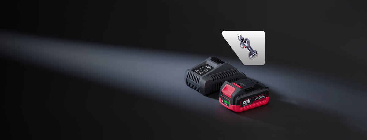 MOVA GPS201 Astschere à 20 V und 38 mm mit bürstenlosem Motor Akku undLadegerät kostenlos