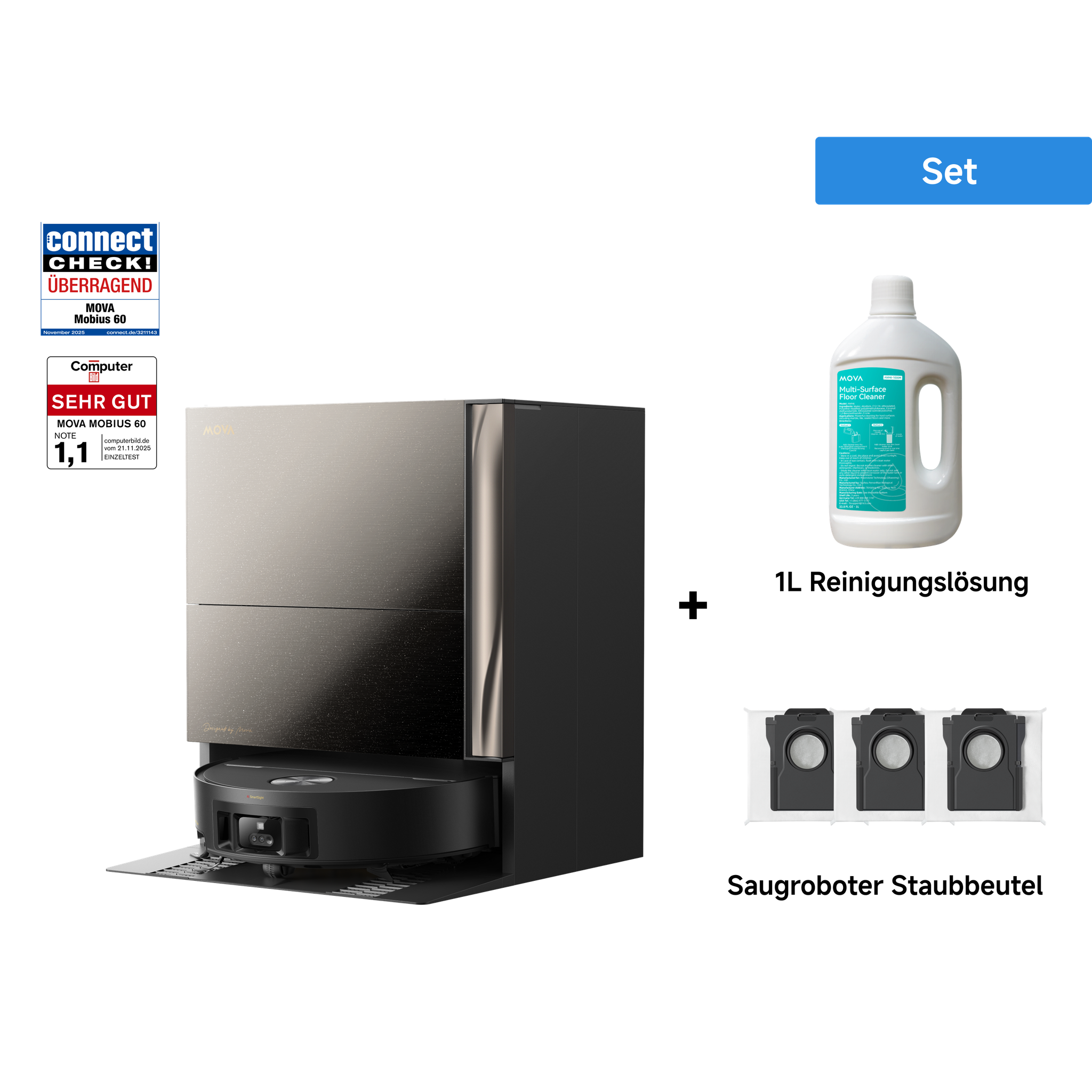 MOVA Fall Prime Day Dreame MOVA MOBIUS 60 Saugroboter + 1L Reinigungslösung + Saugroboter Staubbeutel