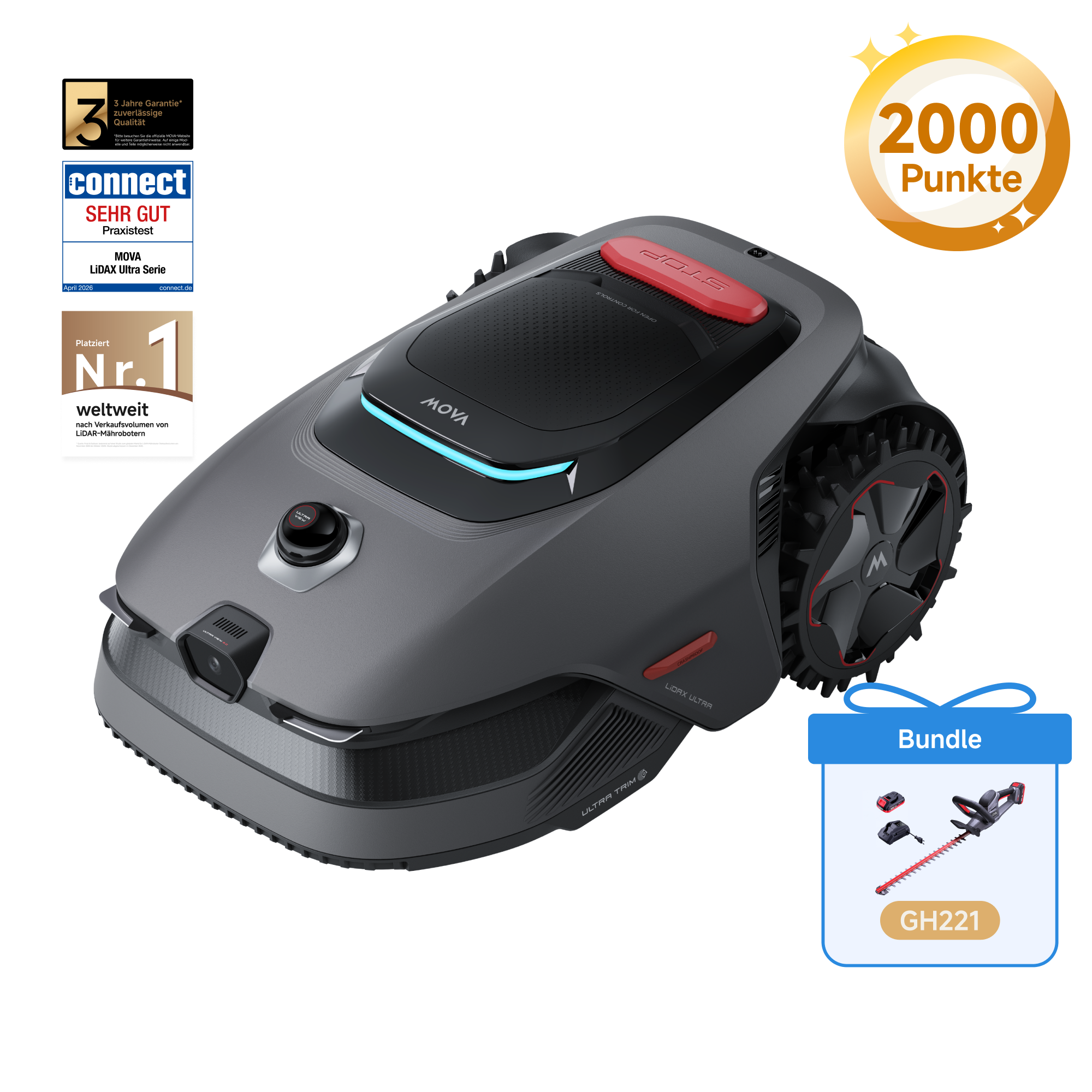 MOVA LiDAX Ultra 1200 + MOVA GH221 Akku-Heckenschere 20 V und 55 cm