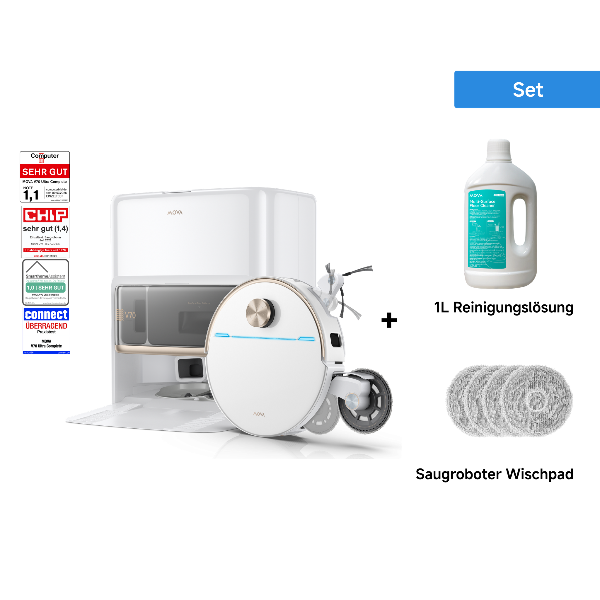 MOVA Fall Prime Day Dreame MOVA V70 Ultra Complete X Saugroboter + 1L Reinigungslösung + Saugroboter Wischpad