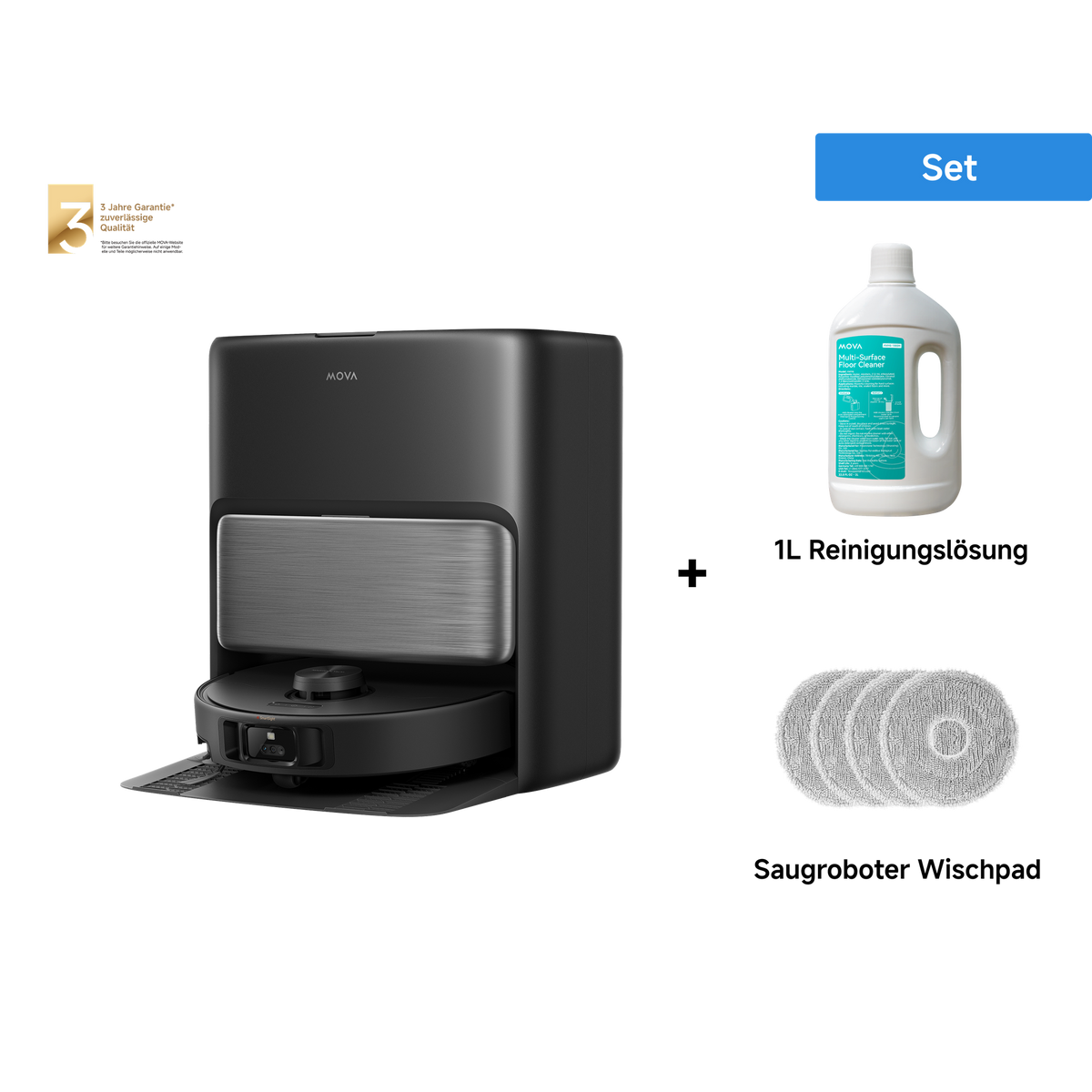 Dreame MOVA P70 Pro Ultra Saugroboter Schwarz + 1L Reinigungslösung + Wischpad