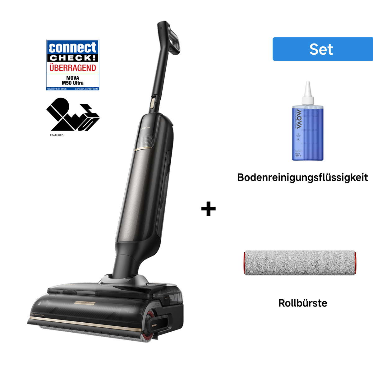 MOVA M50 Ultra Nass- und Trockensauger + Bodenreinigungsflüssigkeit + Rollbürste
