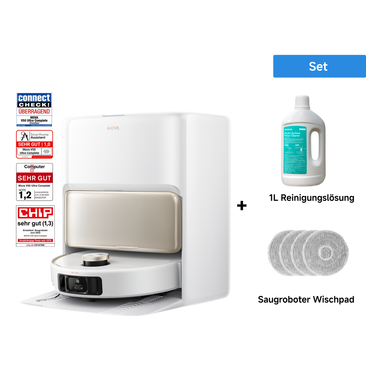Dreame MOVA V50 Ultra Complete Saugroboter +  1L Reinigungslösung + Saugroboter Wischpad