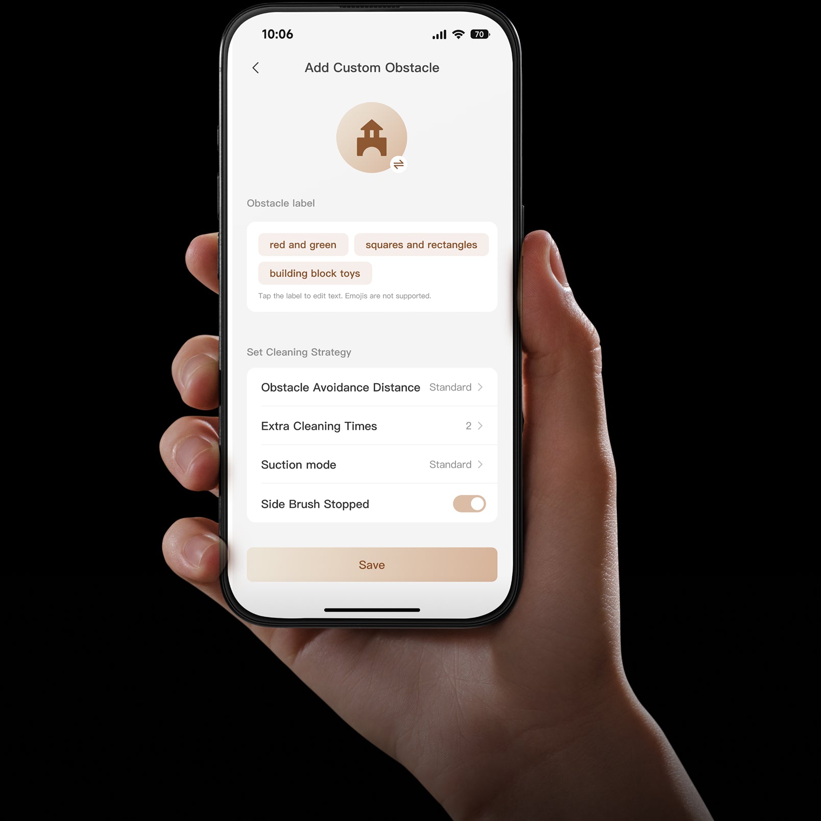 Anpassbare Objektvermeidung über die App